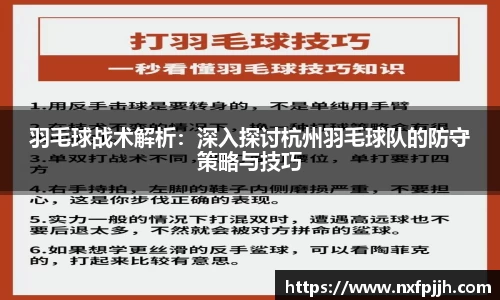 羽毛球战术解析:深入探讨杭州羽毛球队的防守策略与技巧